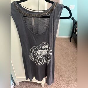 Free People Gray Embellished Sleeveless Tank Top